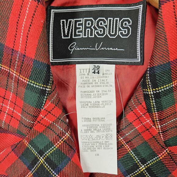 Vintage Versus Gianni Versace Jacket Womens 44 Plaid Wool Gold Button Italy 90s - Picture 6 of 16